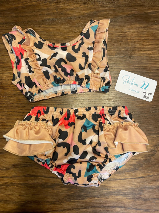 Girls Ruffled Cheetah Swimmie